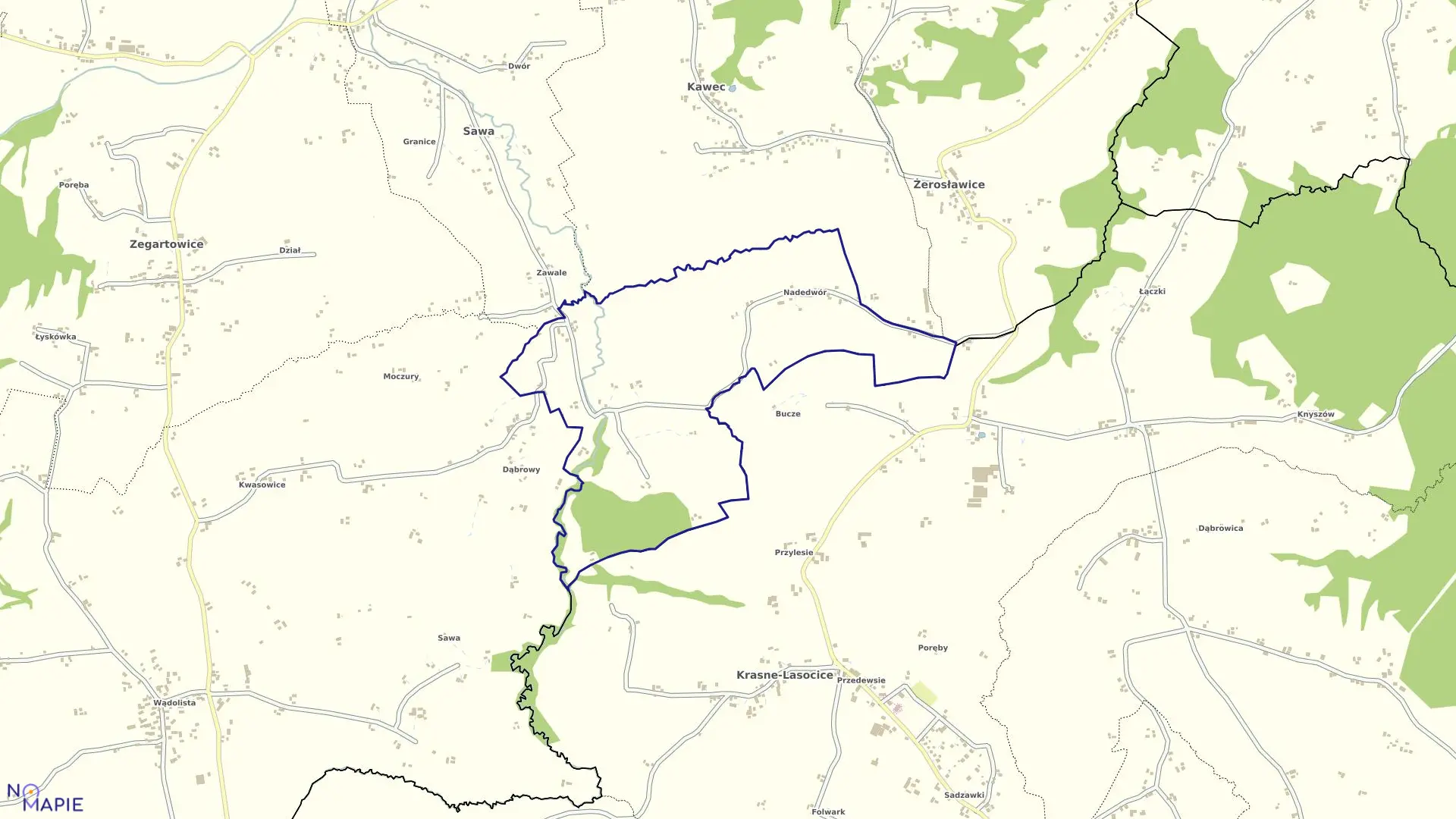 Mapa obrębu Bojańczyce w gminie Raciechowice