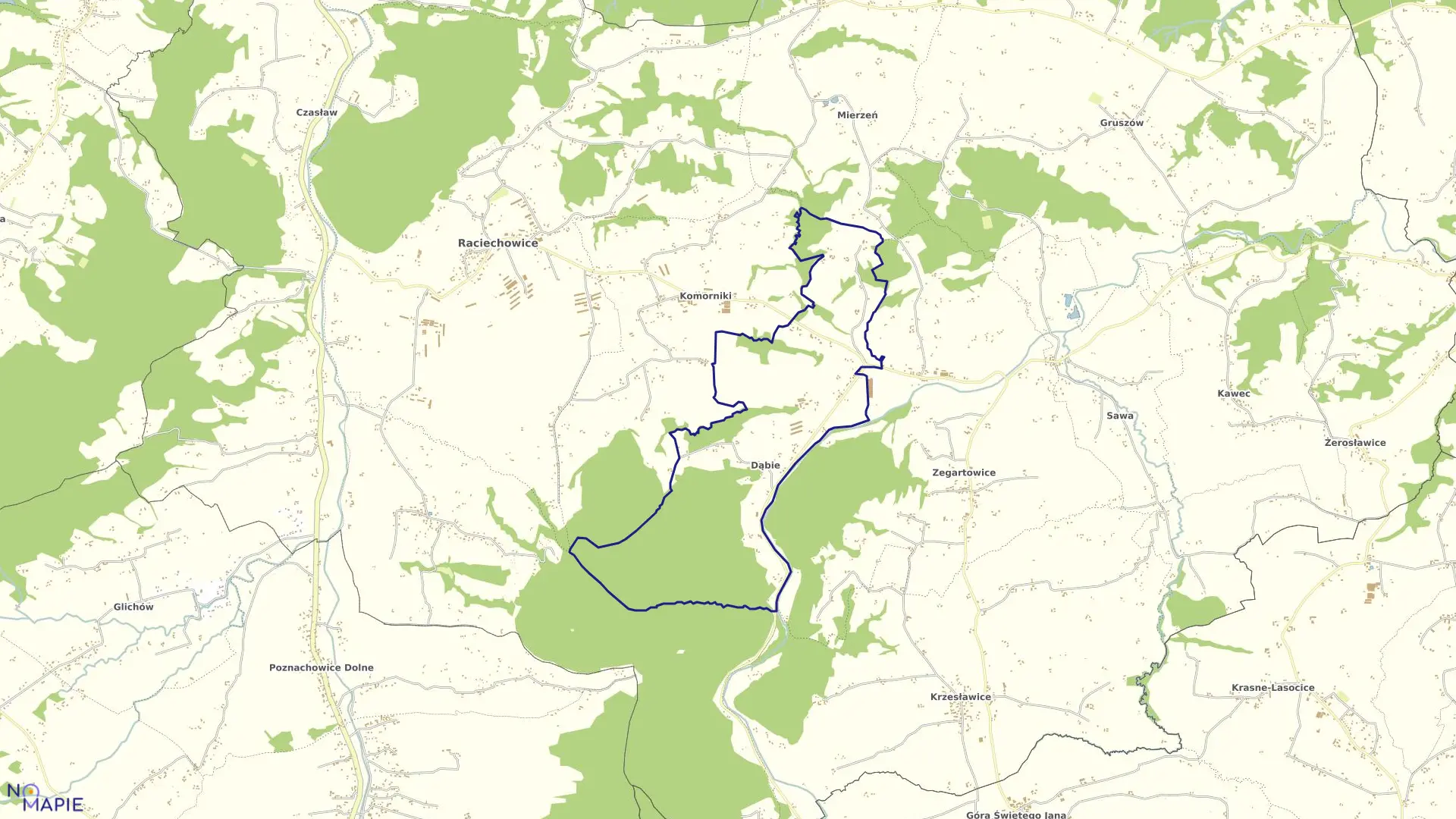 Mapa obrębu Dąbie w gminie Raciechowice