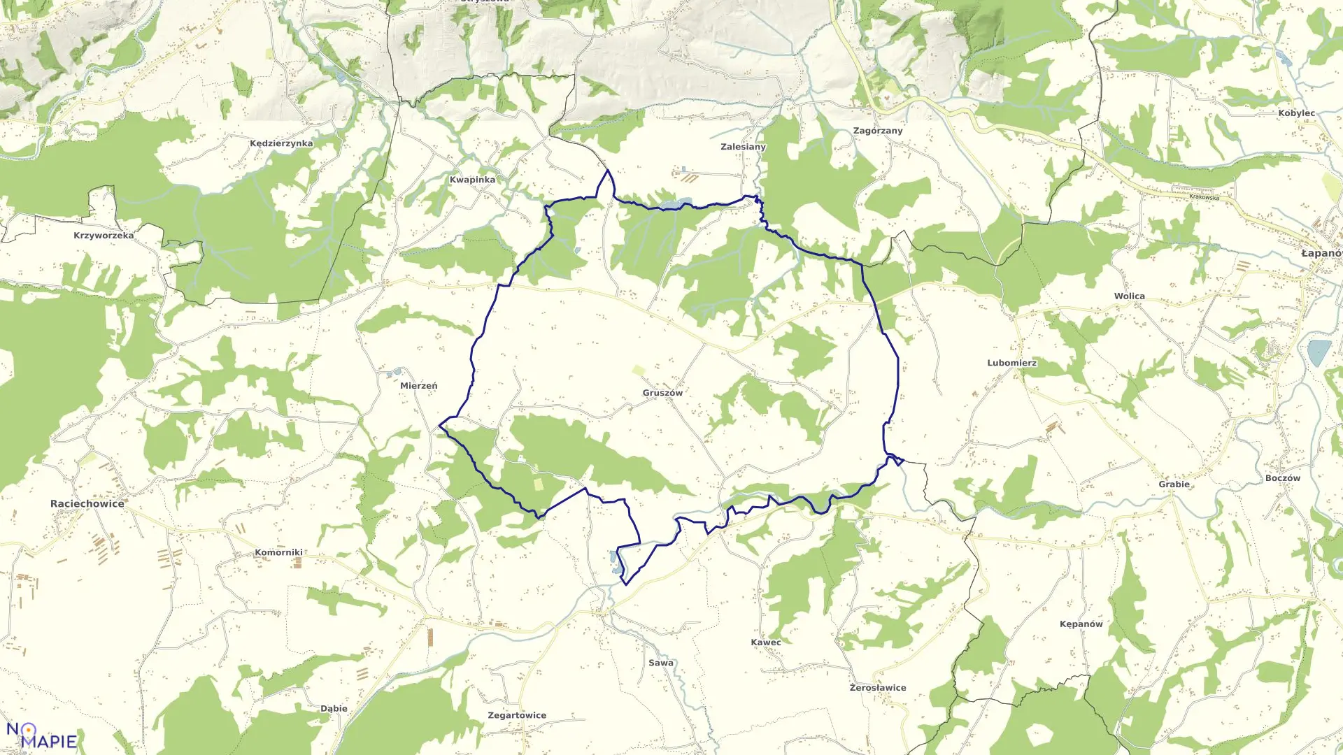 Mapa obrębu Gruszów w gminie Raciechowice