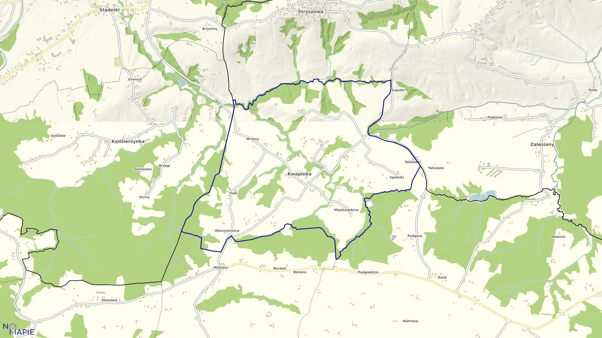 Mapa obrębu Kwapinka w gminie Raciechowice