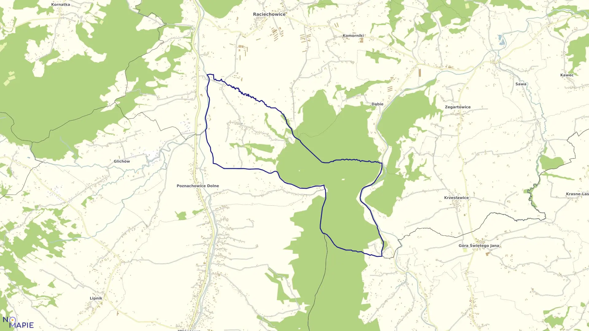 Mapa obrębu Poznachowice Górne w gminie Raciechowice