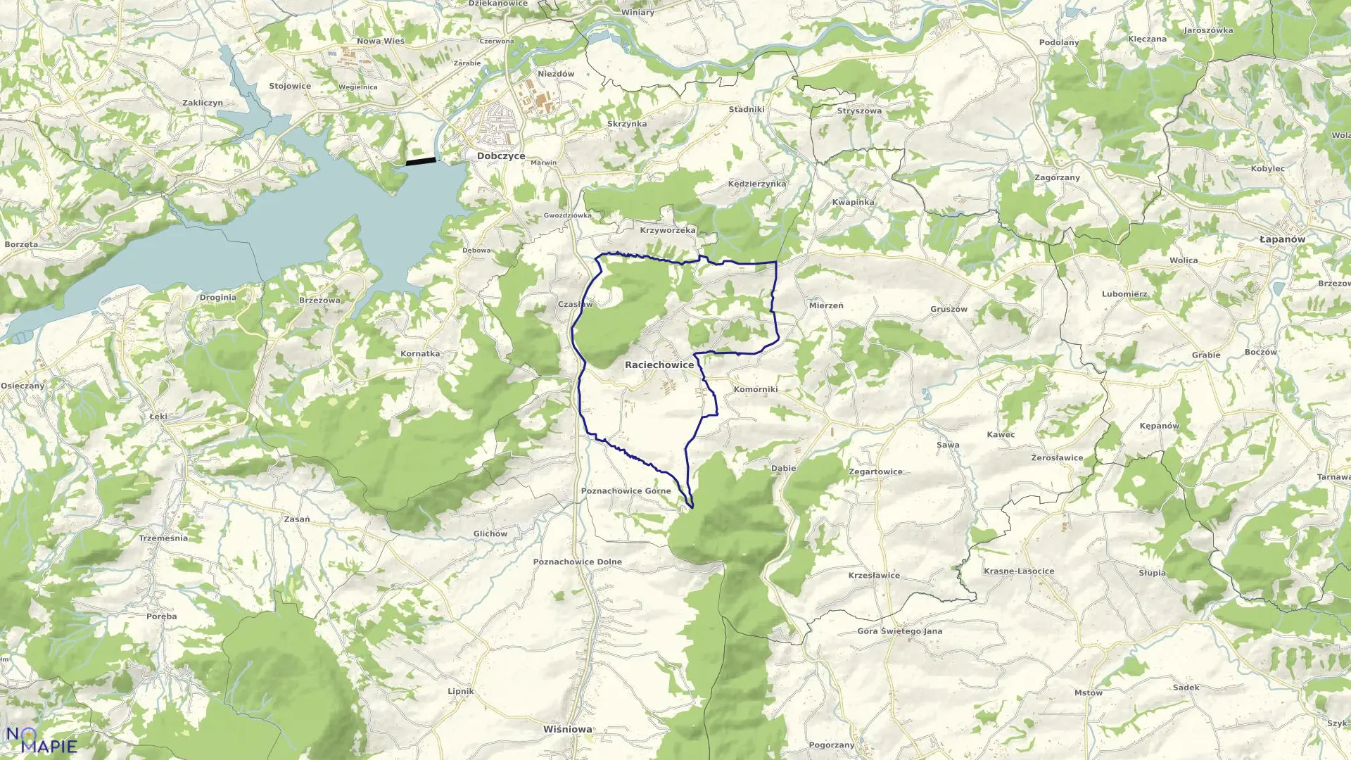 Mapa obrębu Raciechowice w gminie Raciechowice