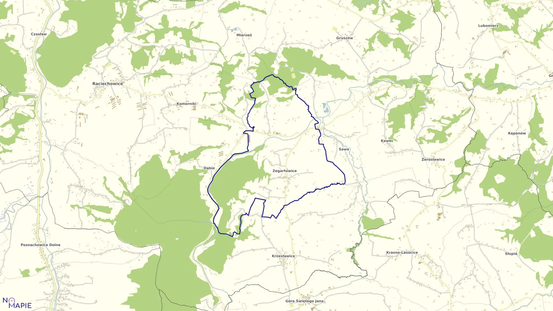 Mapa obrębu Zegartowice w gminie Raciechowice